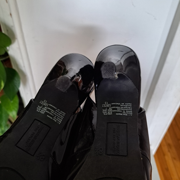 Christian Siriano Black Patent Peep-Toe Heels | Leopard Print Interior | Size 8. - Picture 12 of 12